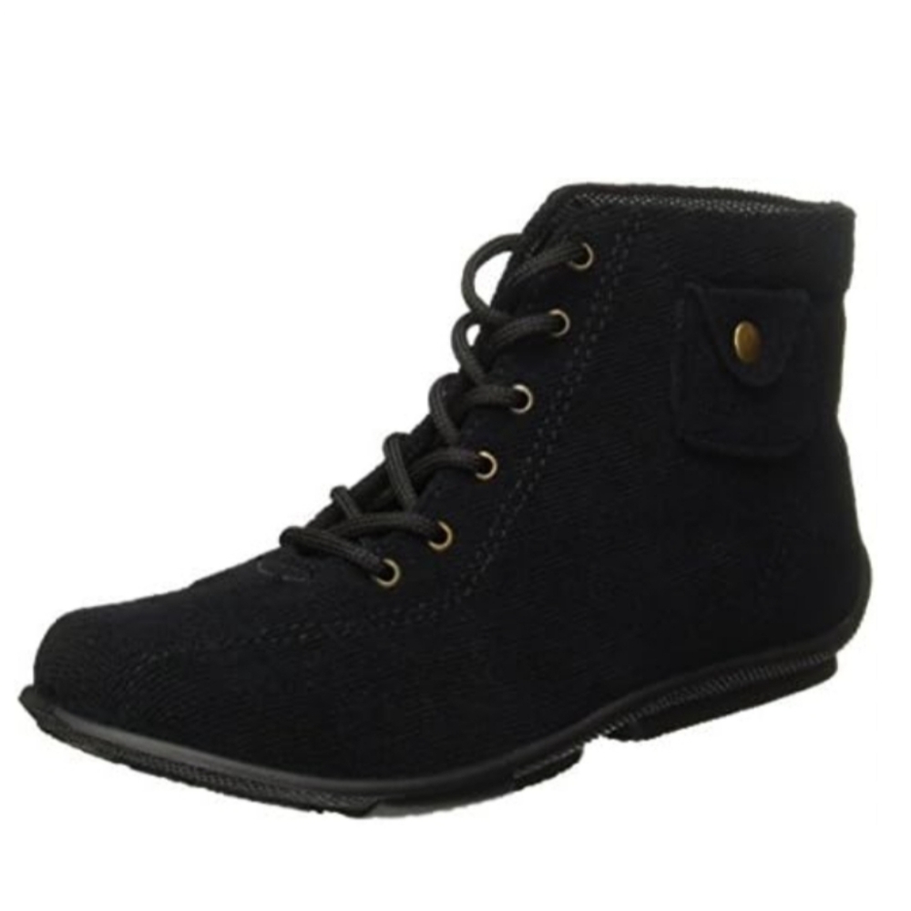 Andrea Women's Black Textile Lace Up Ankle Boots Booties, Sz 7